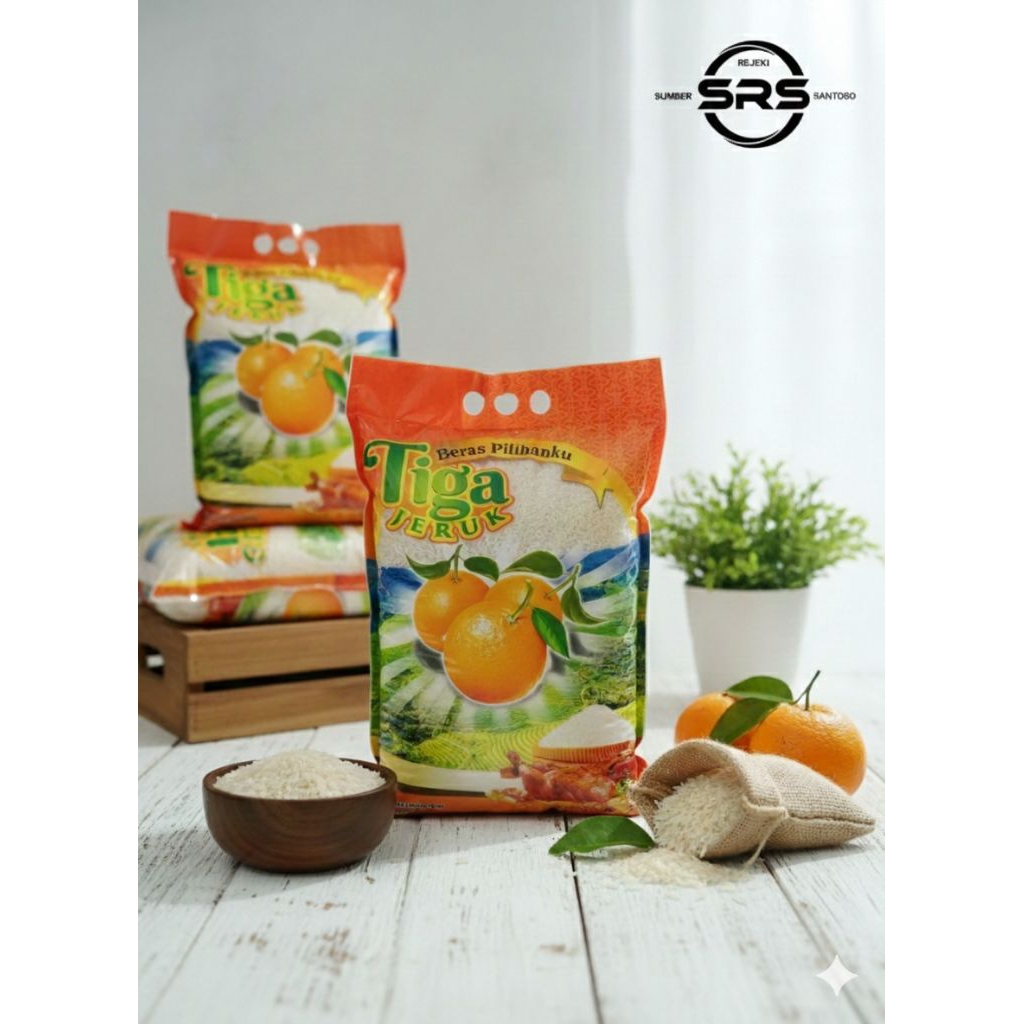 Beras Premium Cap 3 Jeruk Kemasan 5 Kg Asli Malang