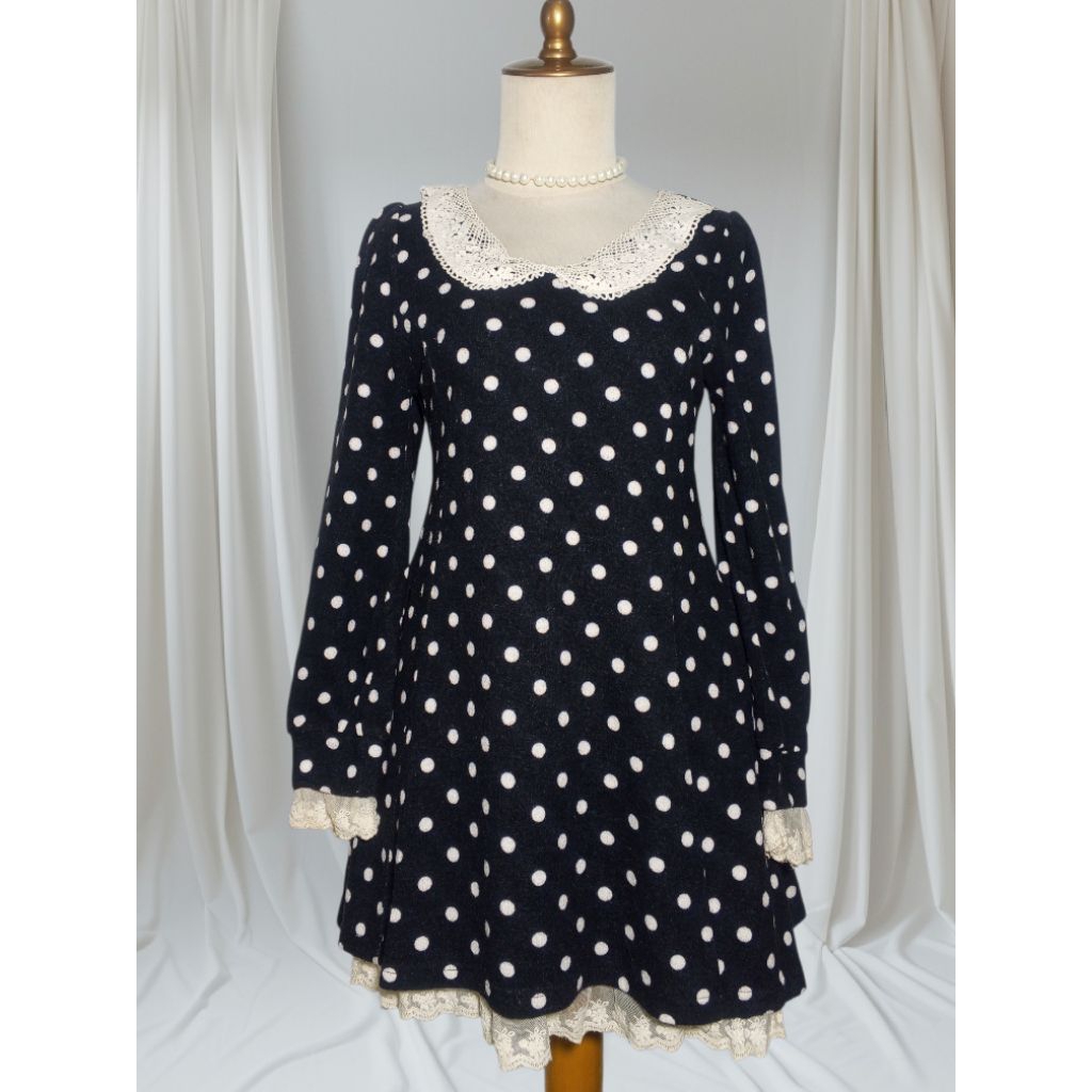 polkadot flanel dress tralala tralala kawaii dress with lace
