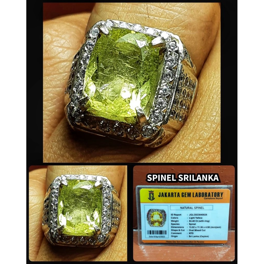 permata yellow spinel Srilanka + ring perak silver
