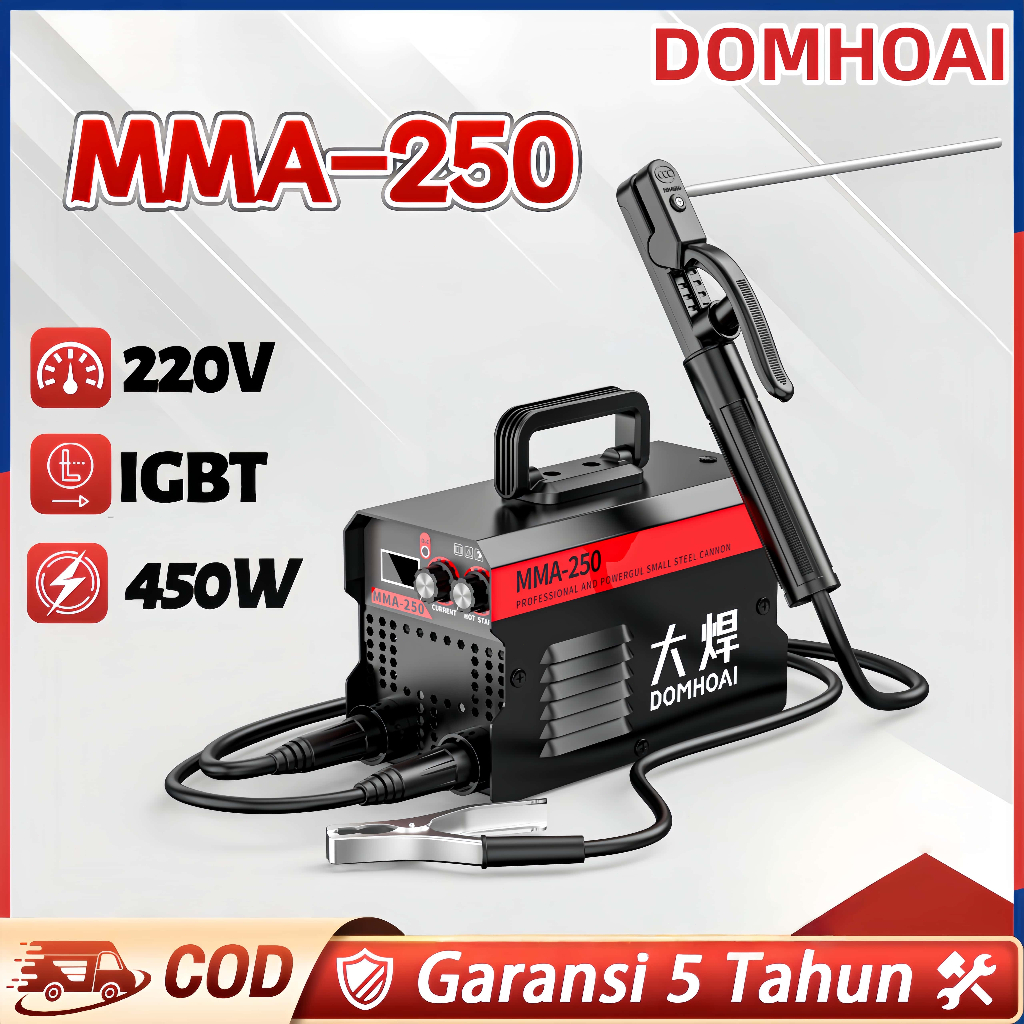 [BISA COD] DOMHOAI Mesin Las MMA-250 Inverter Las Listrik Logam 450 Watt Daya Ultra Tinggi Portabel 