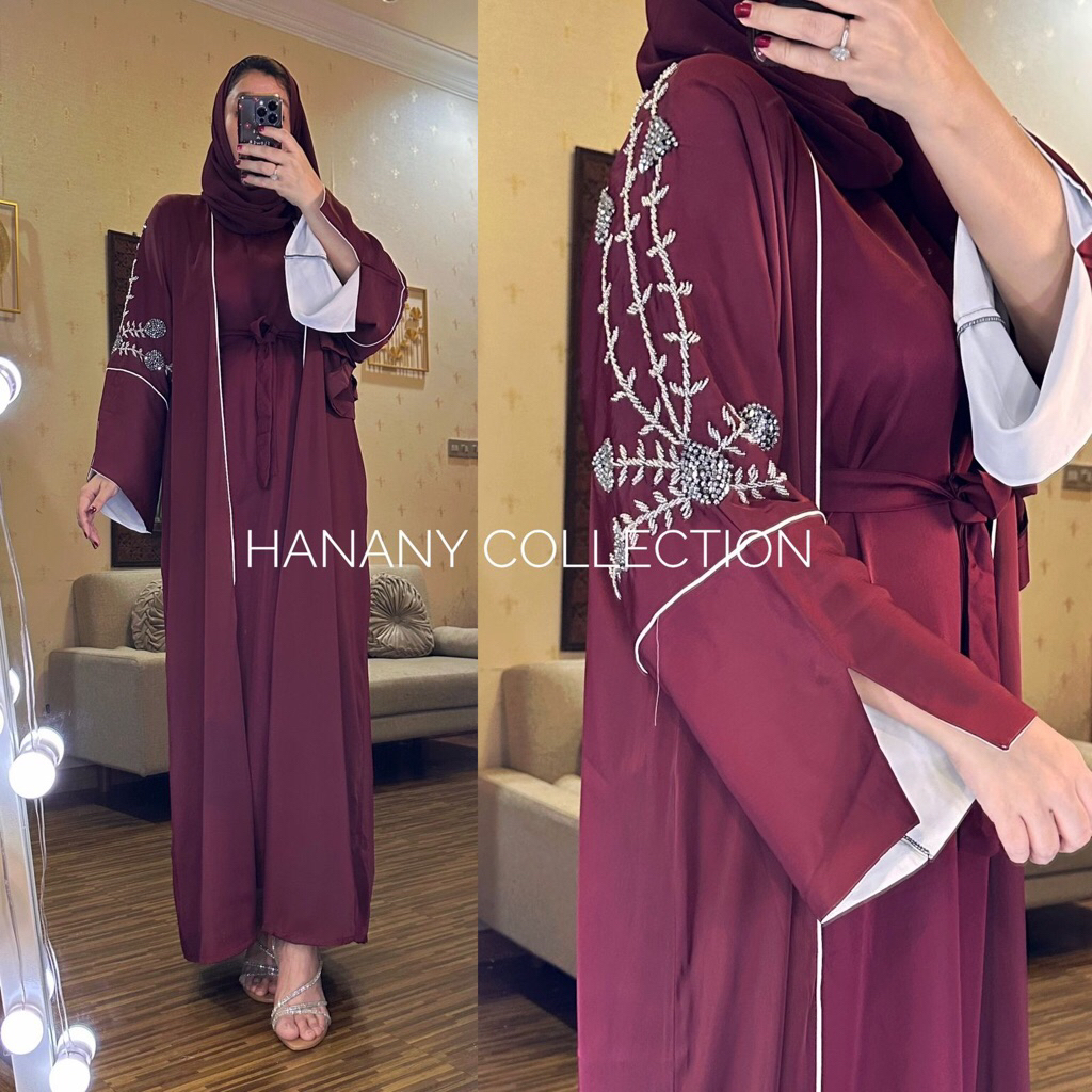 Abaya Dubai Double Marun Payet Silver