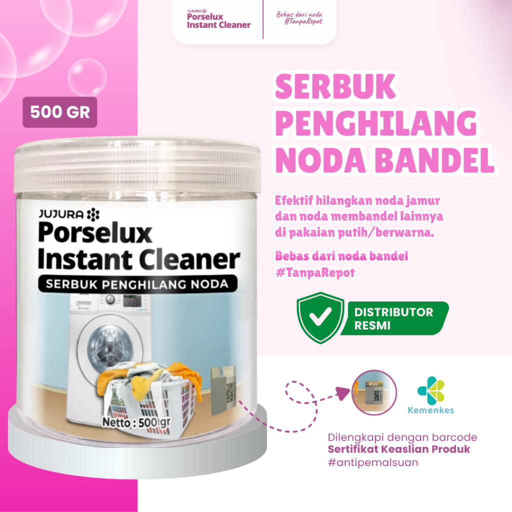 PORSELUX pembersih noda pakaian yg membandel noda jamur/noda tinta/ kerah kuning pada pakaian/serbuk