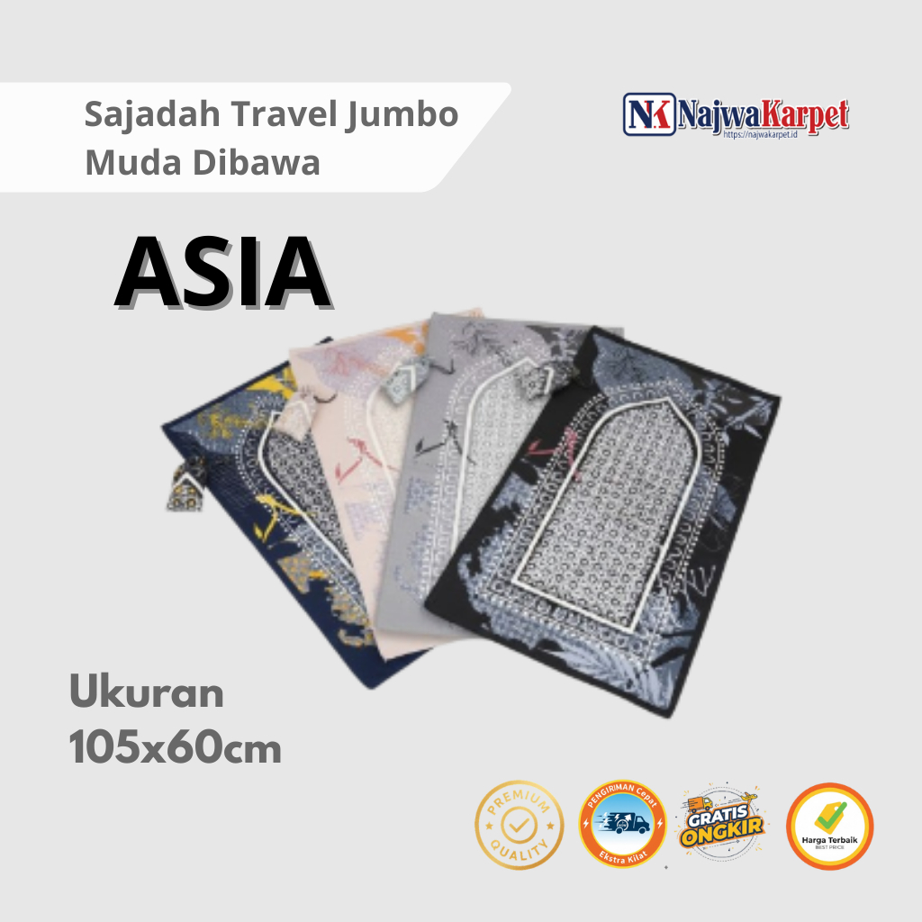 Sajadah Travel Jumbo ASIA Lipat Portable - Sajadah Mukena Traveling Dewasa / Sejadah Praktis