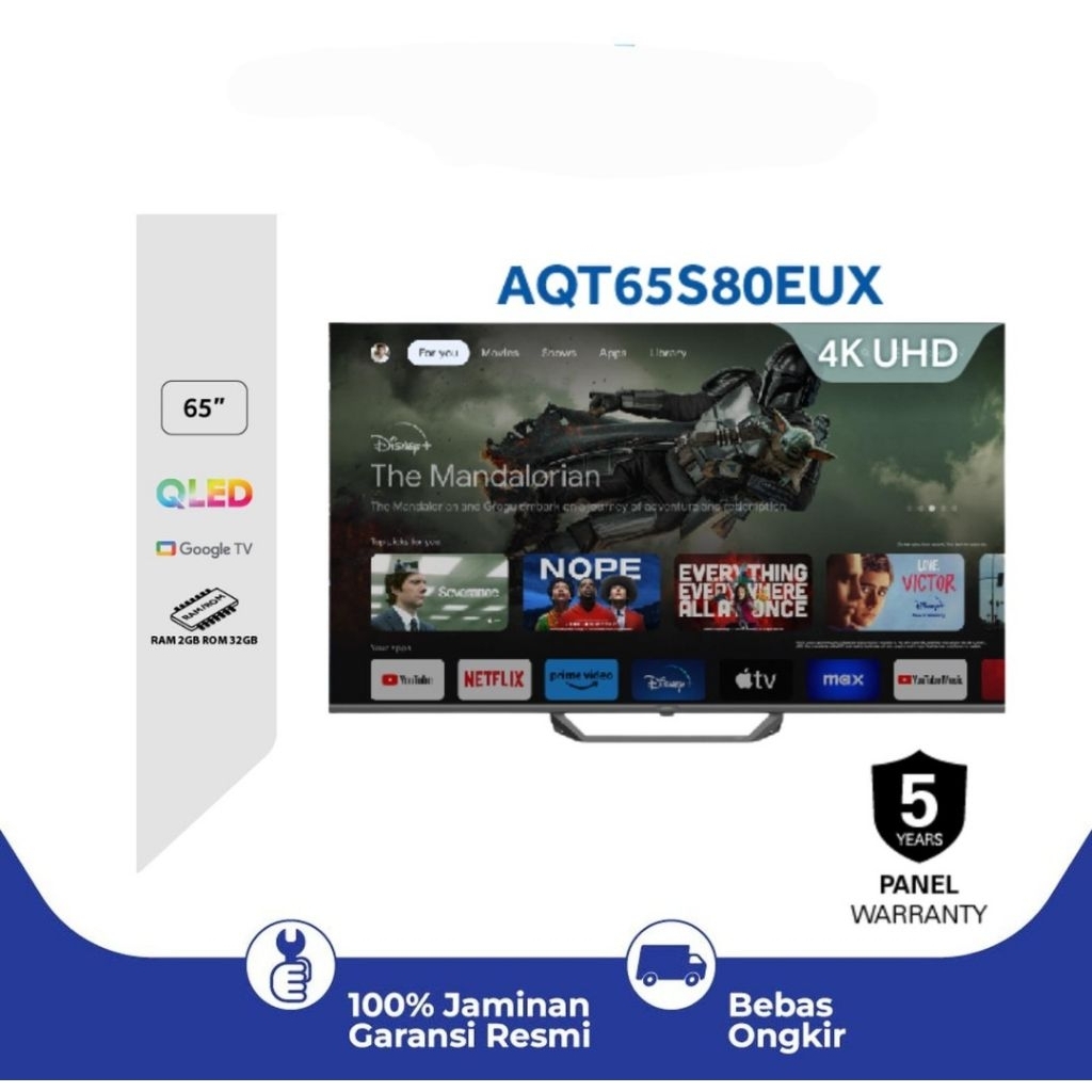 AQUA AQT65S80EUX tv aqua 65 inch 4K QLED Google TV AQUA 65" AQT65S80 65S80EUX
