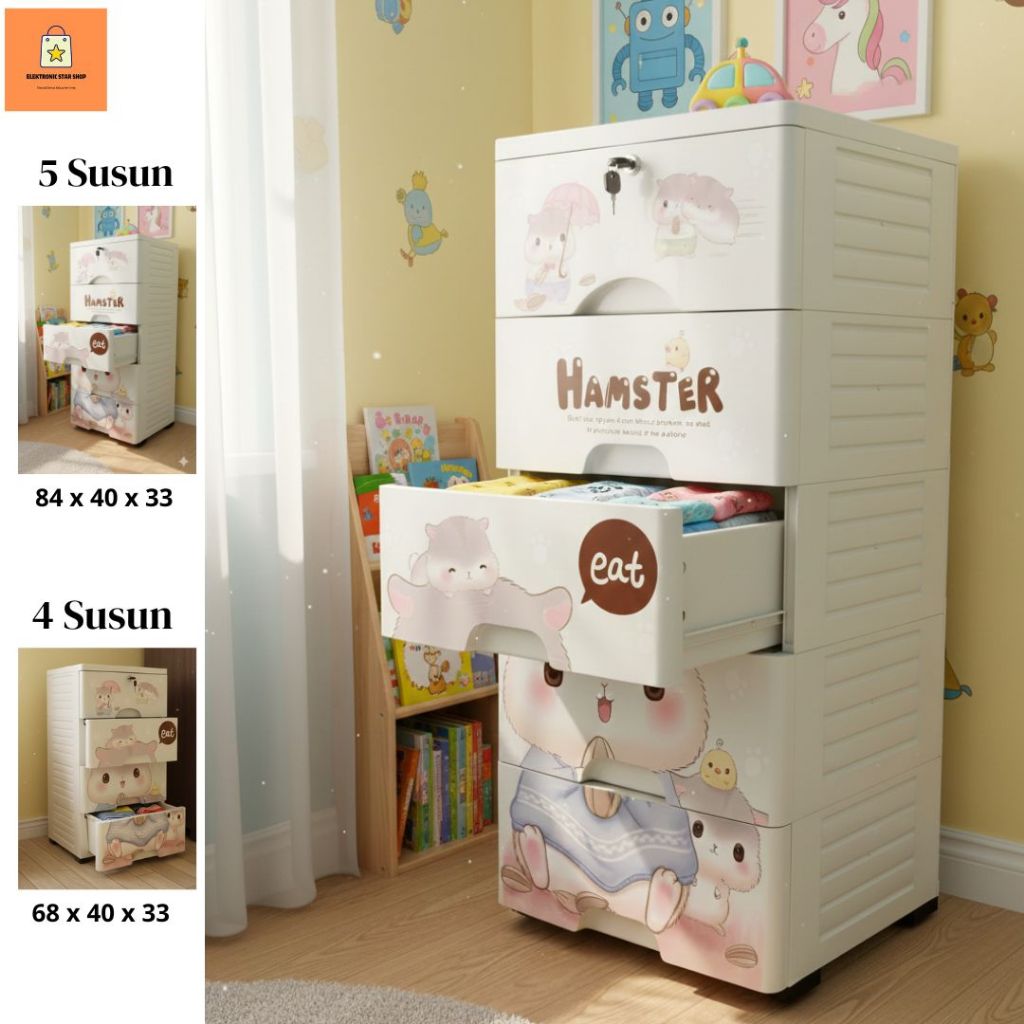 Lemari Plastik 4/5 Susun Bayi Lemari Pakaian Anak Storage Box Serbaguna - Hamster
