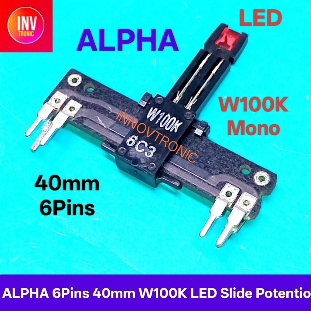 W100K Mono ALPHA Slide Potentio LED 40mm 4Cm 6 pin Potensio Geser Tipis High Quality