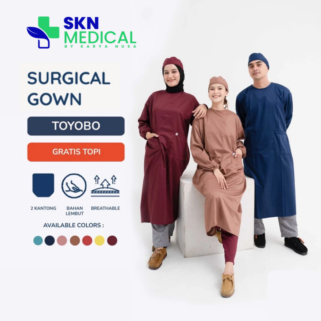 [SKN Medical] Surgical Gown Operasi Premium Set Topi Baju OK Dokter Perawat Katun Toyobo Original Se