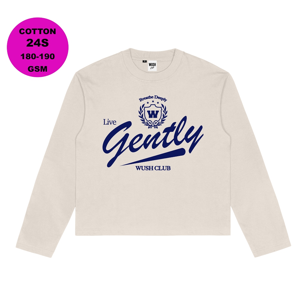 Wush Club Baju Kaos Boxy Longsleeve Pria Wanita Oversize Lengan Panjang GENLY BEIGE