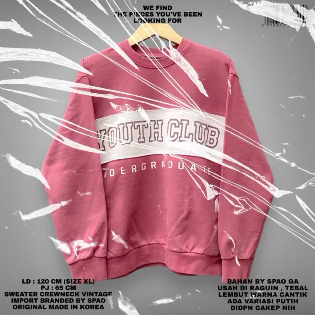 SPAO SWEATER CREWNECK OVERSIZE KOREAN LOOK/SPAO SWEATER BAHAN BABYTERRY EXTRA TEBAL 2TONE PINK WHITE
