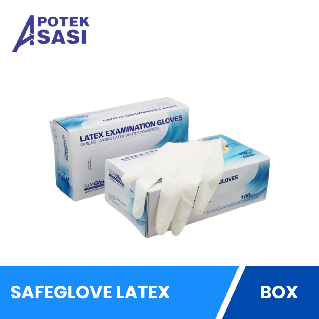 SAFEGLOVE Sarung Tangan Latex Examination Gloves Box Isi 100 Pcs - Sarung Tangan Latex Sekali Pakai