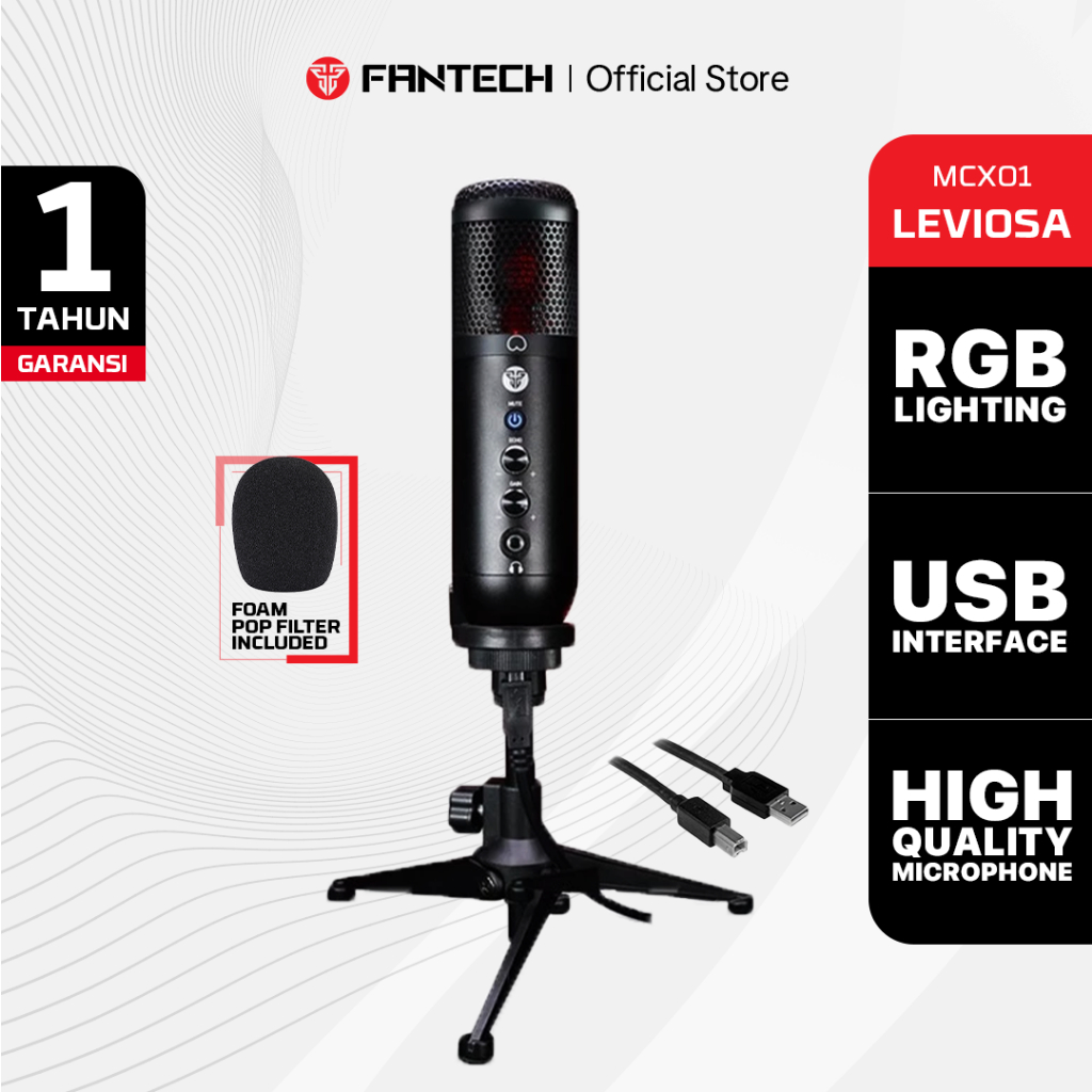 Fantech LEVIOSA MCX01 Condenser Microphone USB for PC Laptop Streaming Youtuber Podcast