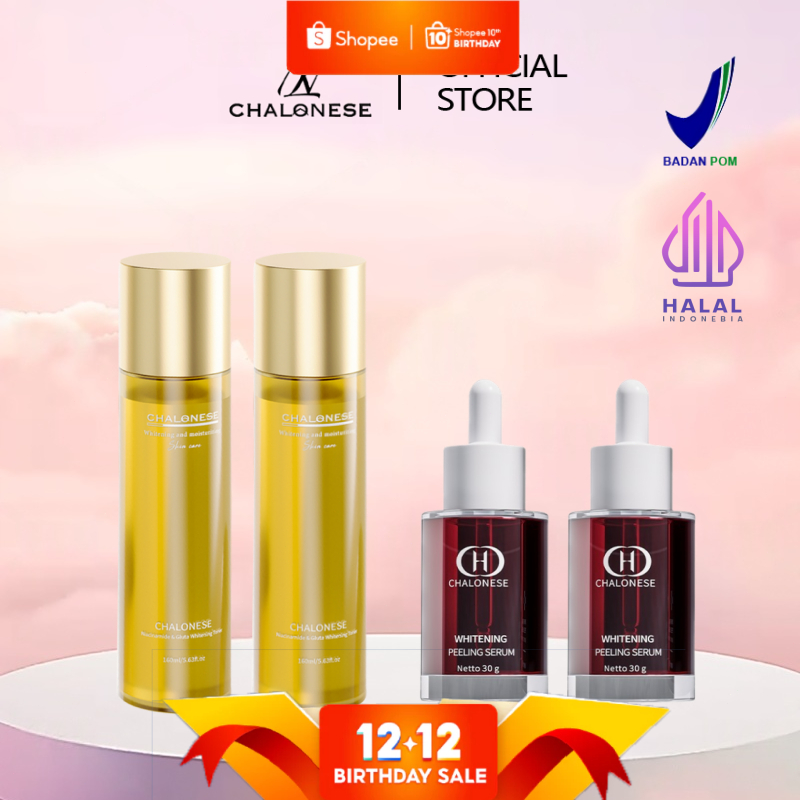 CHALONESE Paket Eksfoliasi BPOM (TONER + SERUM) Mengeksfoliasi Sel Kulit Mati Dapat Mencerahkan Waja