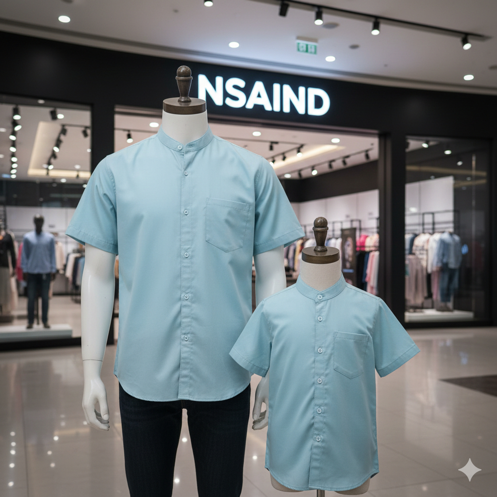 Nsa Ind Kemeja Koko Couple Dewasa Anak  Biru Wardah