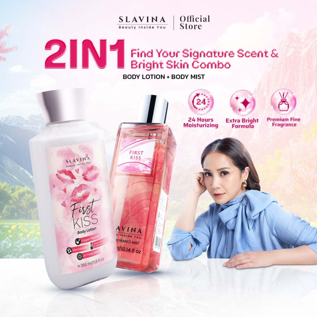 [All Variant] SLAVINA Bundle 2IN1 Body Lotion & Body Mist by Nagita Slavina – Handbody Whitening Mem