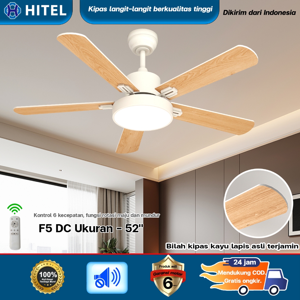 Pengiriman Domestik Kipas Angin Gantung 52 Inch Hemat Energi, Motor DC Tembaga Murni, 6 Kecepatan Di