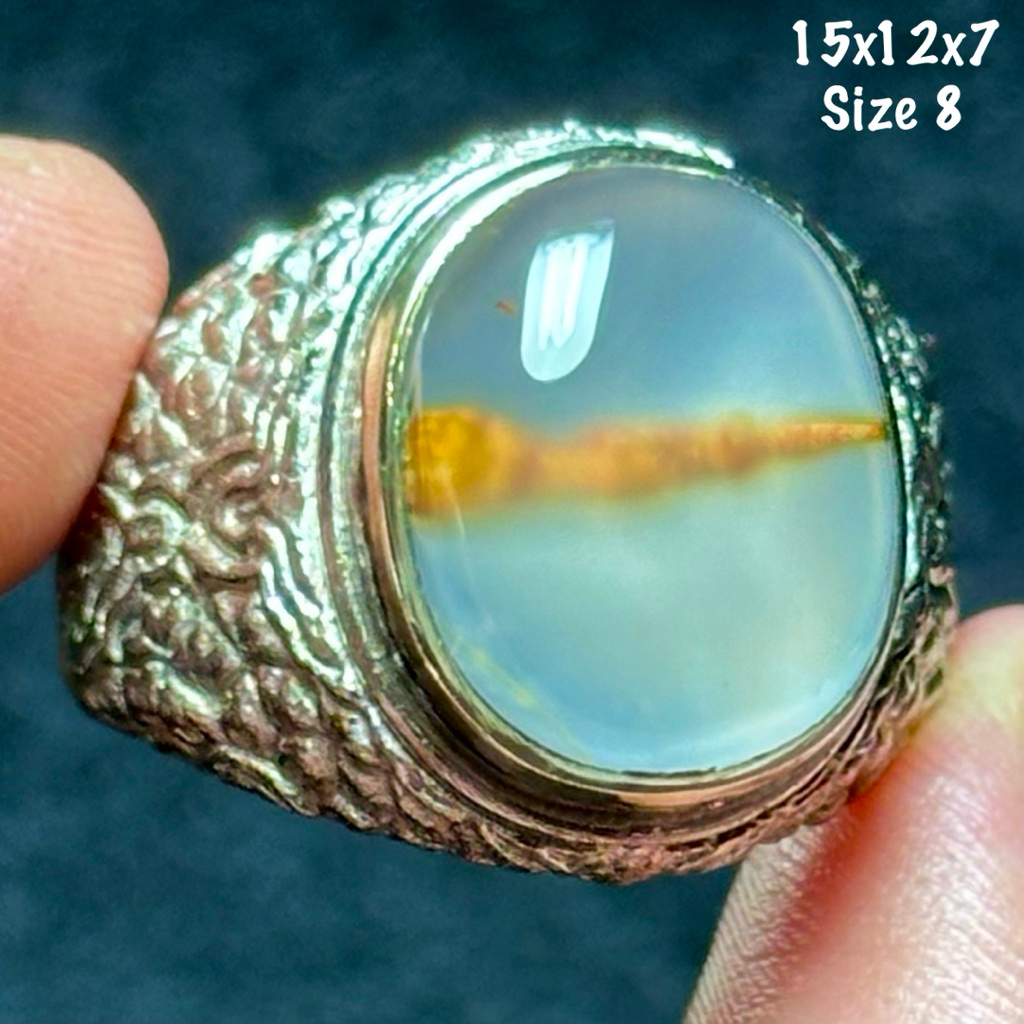 Cincin Batu Akik Natural Baturaja Kendit Sodo Lanang Emas 3D Aquarium Kristal (asli alam)