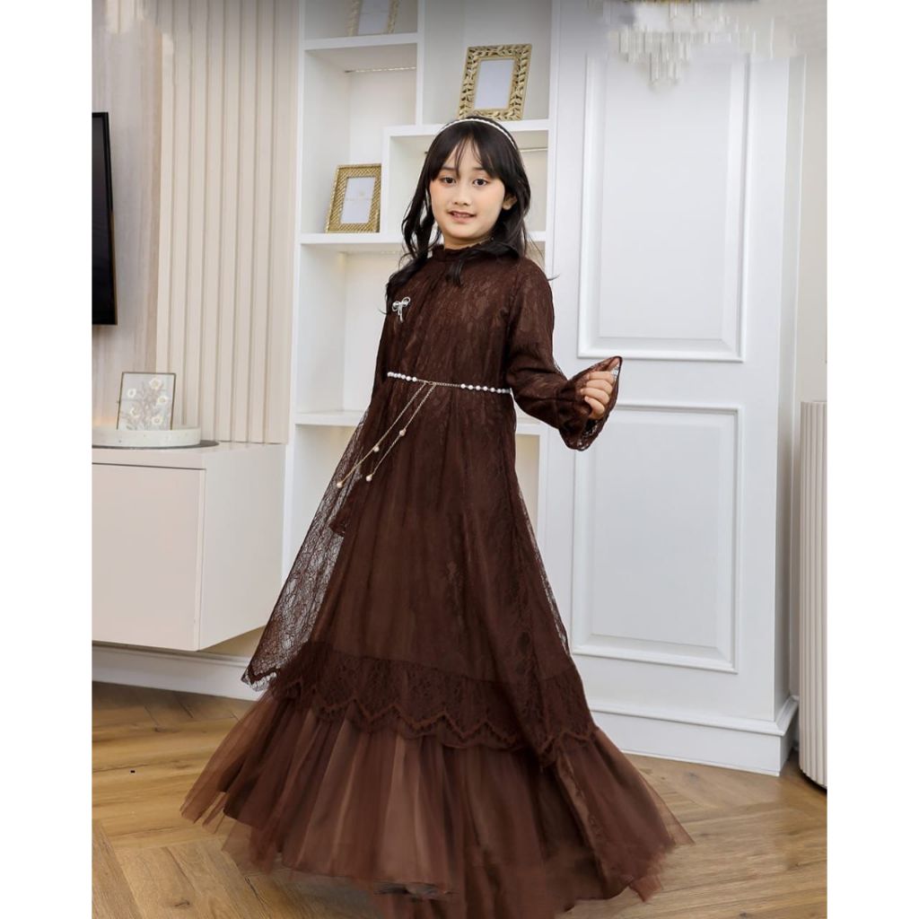 Renjana Dress Muslim Anak Perempuan 9-12 Tahun Baju Velvet Brukat Brokat Gamis Anak Lebaran Terbaru