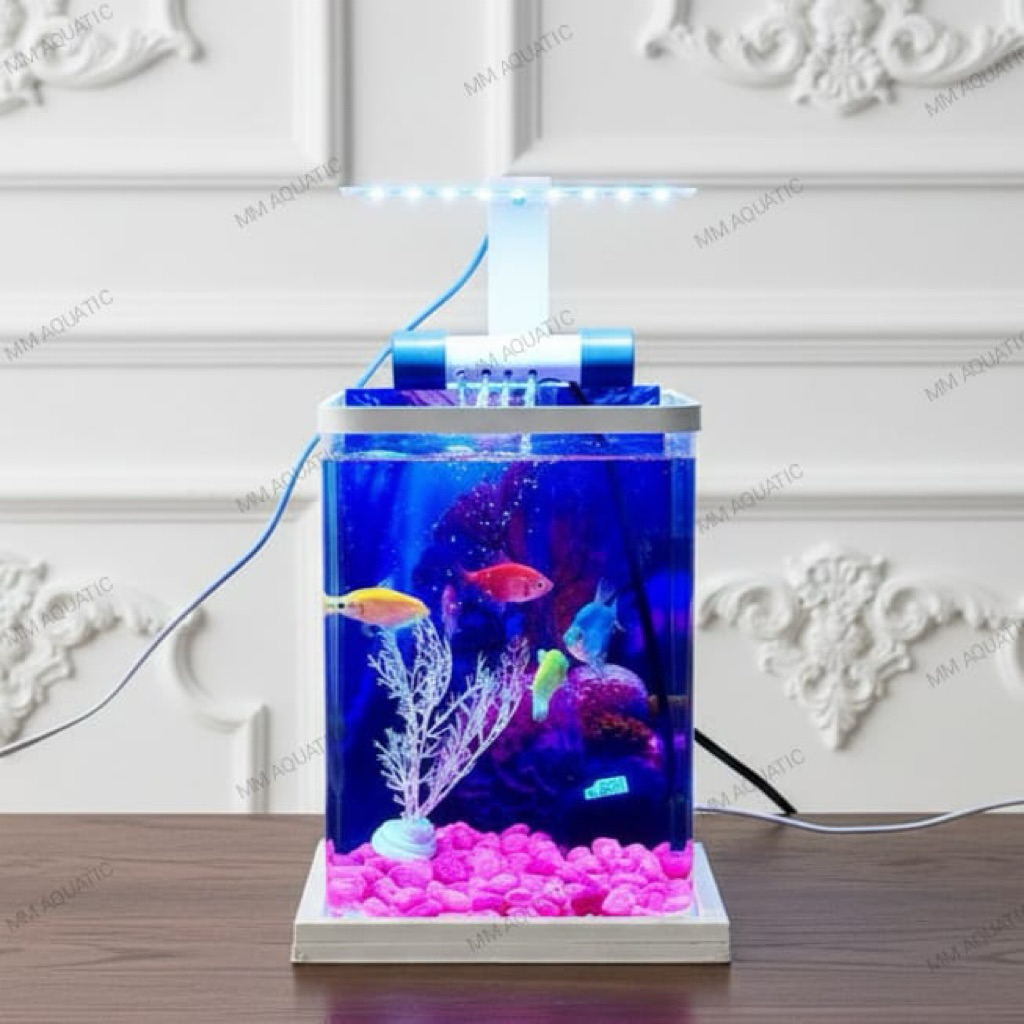 AQUARIUM AKRILIK/AKUARIUM MINI AKRILIK FULLSET POMPA FILTER ORNAMEN PINK