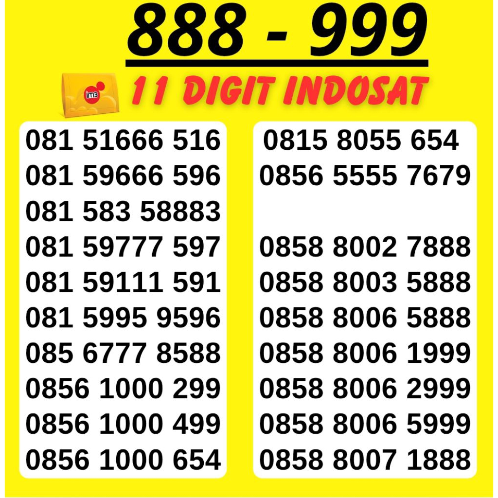 NOMOR CANTIK INDOSAT IM3 ABCD TRIPLE KARTU PERDANA ISAT M3 NOMOR 888 999