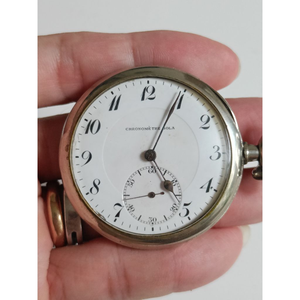 Jam kantong pocket watch vintage chronometre sola by OMEGA produksi 1917 solid perak manual winding