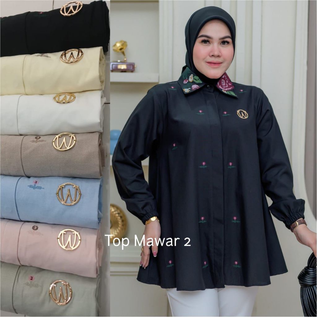 Top Mawar 2 Winody Update Fashion Terbaru Winody Atasan Wanita Kekinian Hijab Friendly Kemeja Panjan