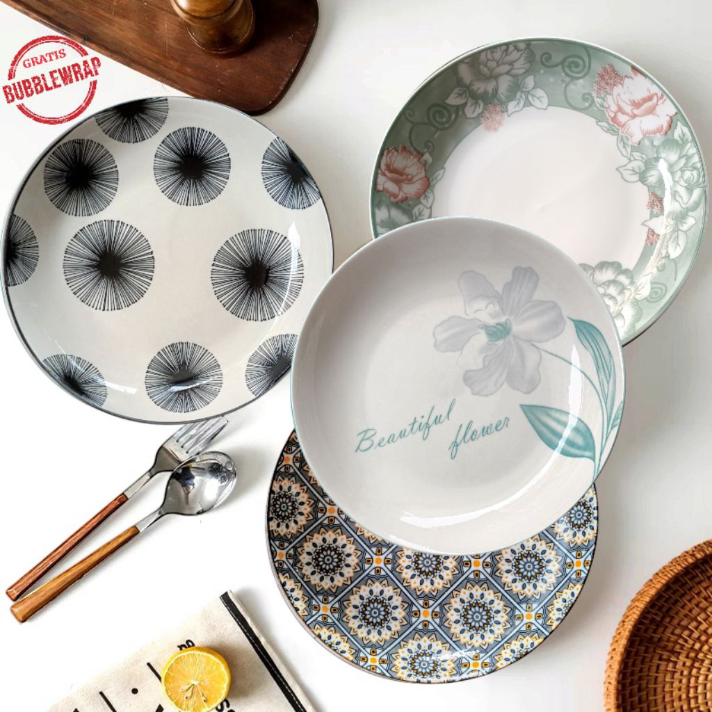 Piring keramik aesthetic, piring motif jepang , piring makan, piring saji, piring keramik korea