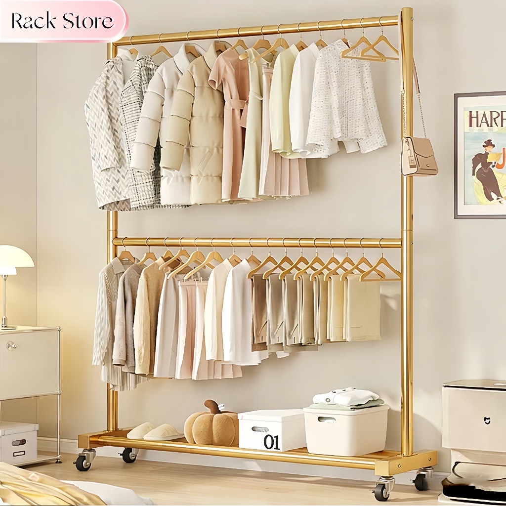 Rak Gantungan Baju 2 Susun Stand hanger double Besi Portable Gawang 2 Tingkat Rak Display Baju Berdi