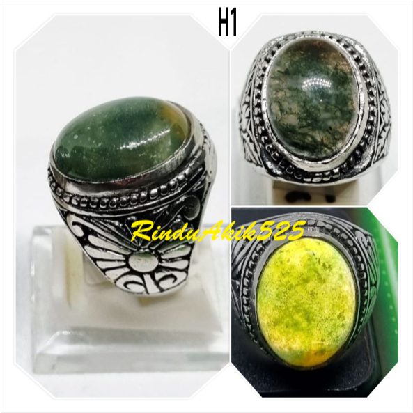 Natural Batu badar  lumut suliki kristal plong / Cincin batu akik Natural pria wanita / H1