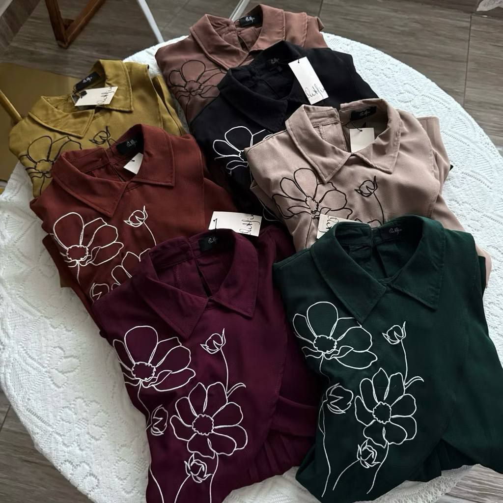 Outfix Plisket Blouse - Atasan Blouse Polos Bunga warna Emerald | Jastip 10k saja | Jasa Titip Outfi
