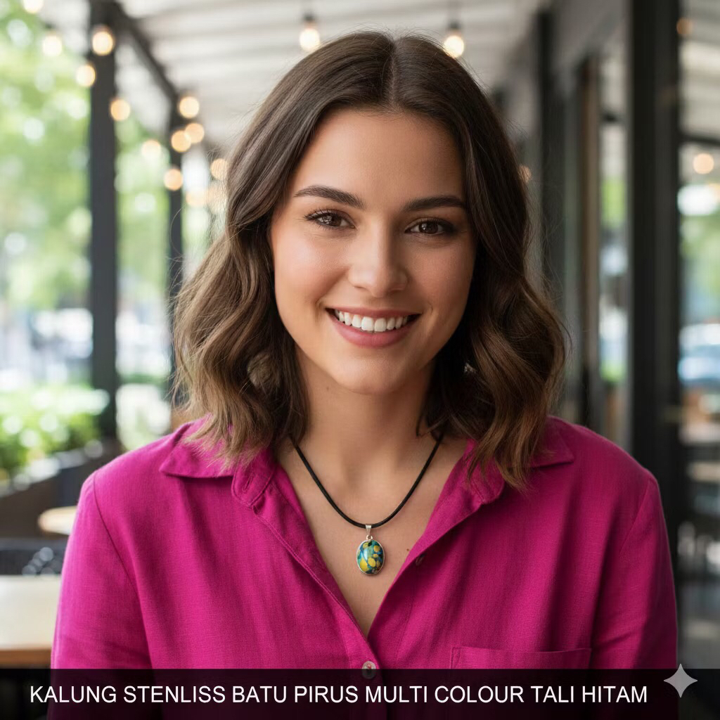 KALUNG STENLISS BATU PIRUS MULTICOLOUR TALI HITAM