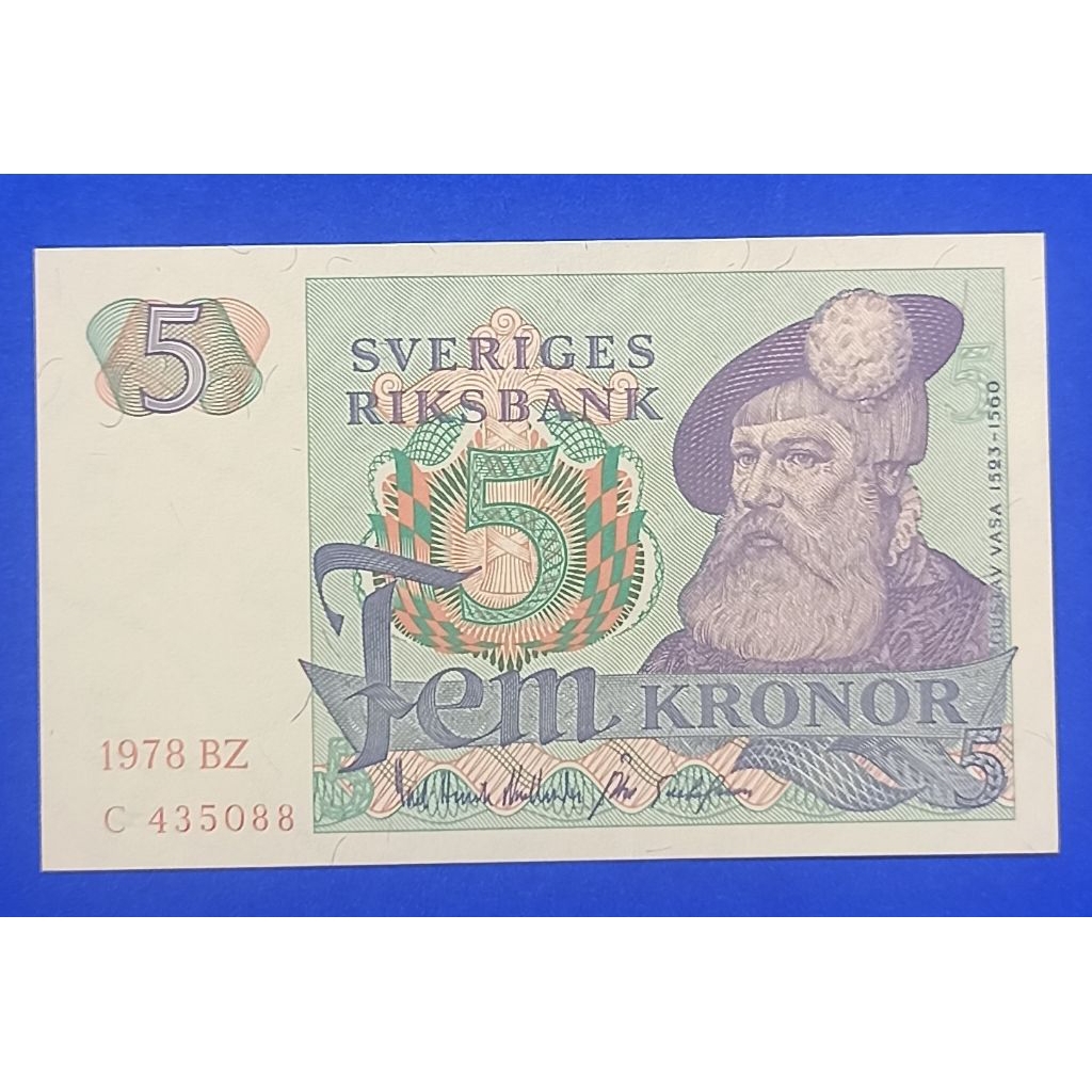 UANG KERTAS SWEDIA 5 KRONOR