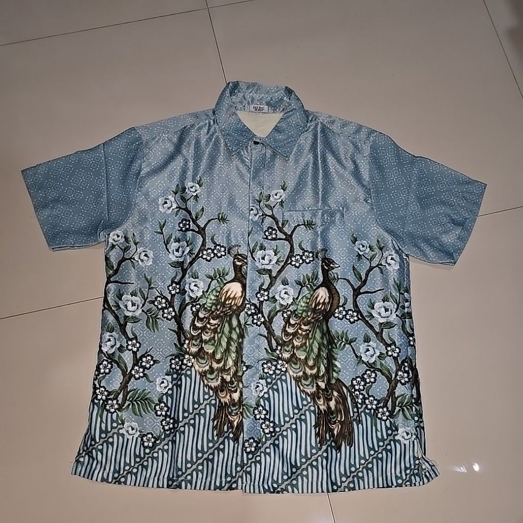 Preloved batik Cheongsam_kemeja laki laki_full print merak_hanfu_Qipao_Qibao_Imlek Dress_CNY