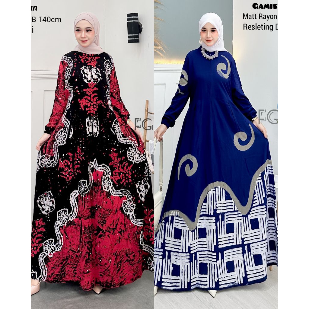 Promo - Gamis wanita resleting terbaru Twill Rayon Super Premium original viral lengan panjang batik
