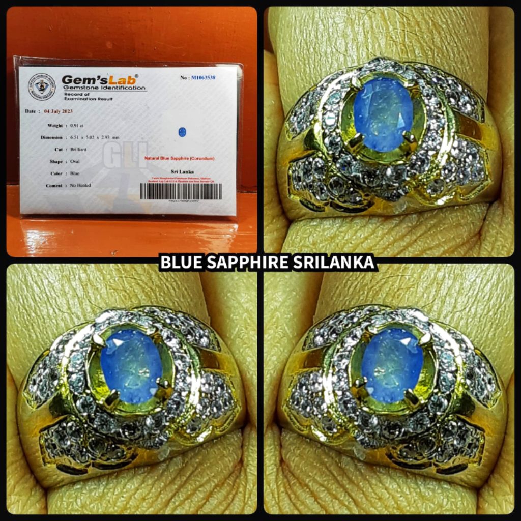 BLUE SAPPHIRE SRILANKA HQ + RING PERAK SILVER