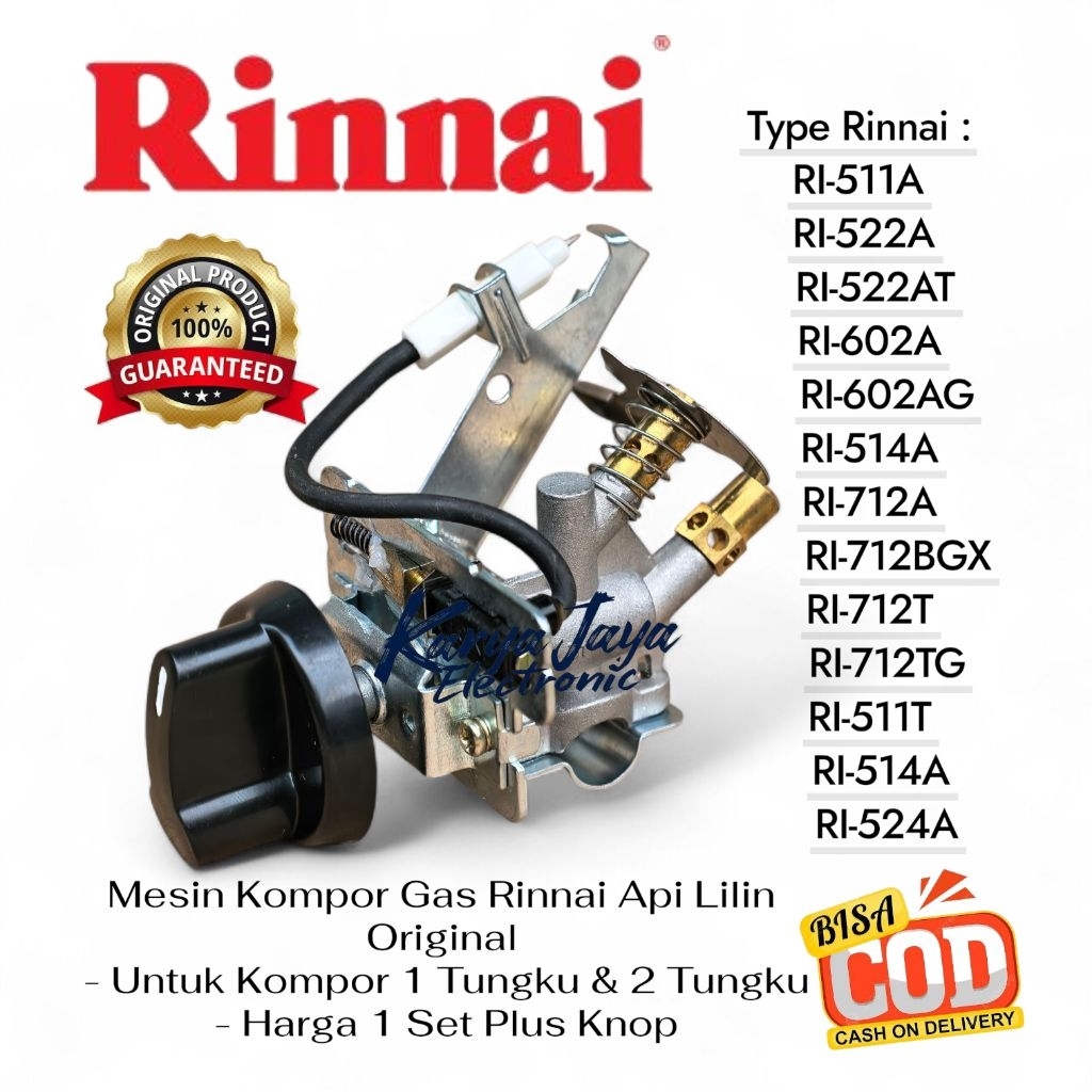 Mesin Kompor Gas RINNAI Original Double Spuyer + Set Plus Knop Putaran