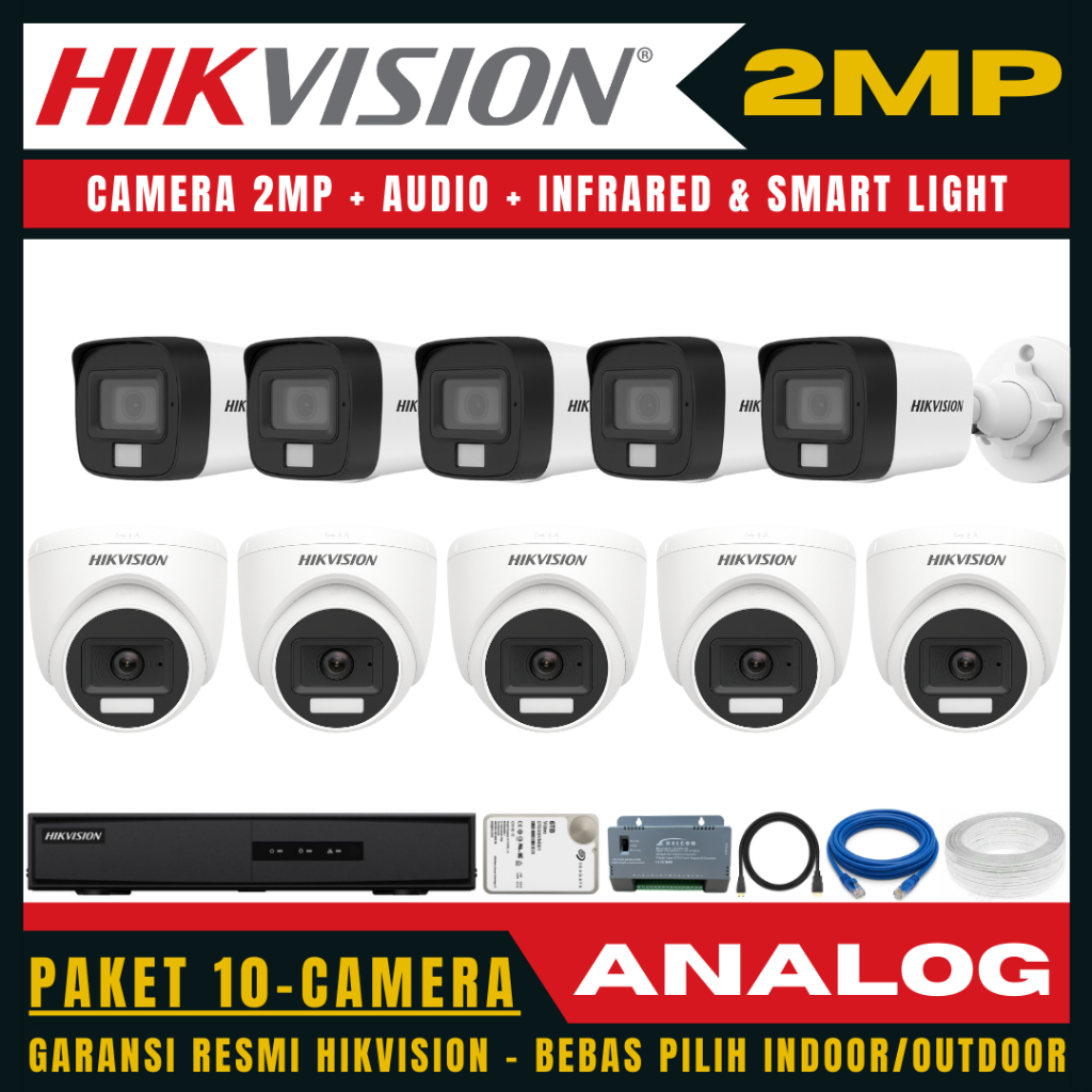 Paket cctv hikvision 2mp audio 16 channel 10 kamera paket cctv lengkap
