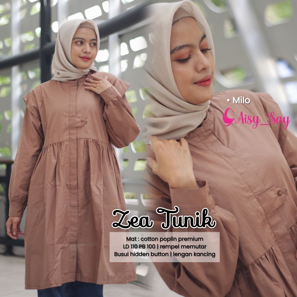 By Aisysay Zea Tunik Katun Poplin Premium-Long Tunik Polos Jumbo LD 110-Tunik Cotton Poplin Oversize