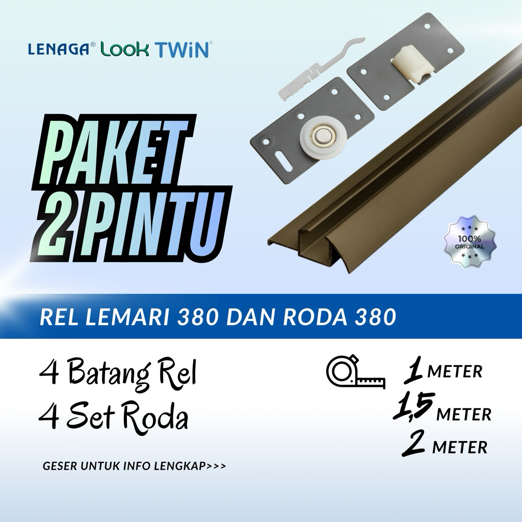 [ 2 Pintu Rel Timbul ] Paket Rel Lemari Sliding Timbul 1 Pintu 1/1,5/2 Meter Rel LAS - 380 Lenaga Le