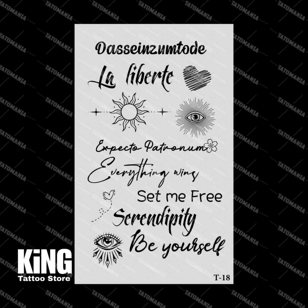 KINGTATO - Sticker tattoo temporary semi permanen anti air motif Tulisan 18