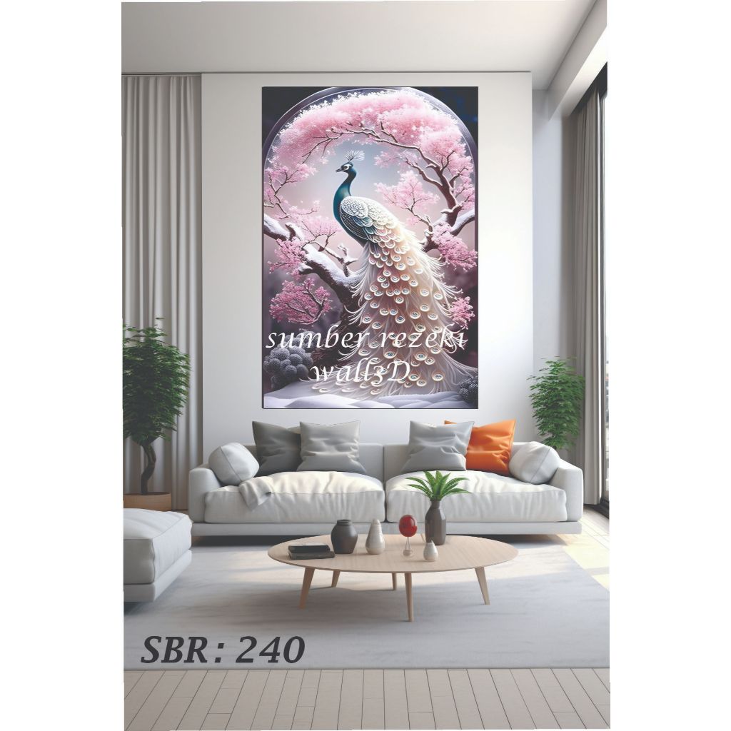 NEW Wallpaper Dinding Sticker Burung Merak 3D/ Hiasan Dinding Stiker Vynil Tinggal Tempel Merak 3D