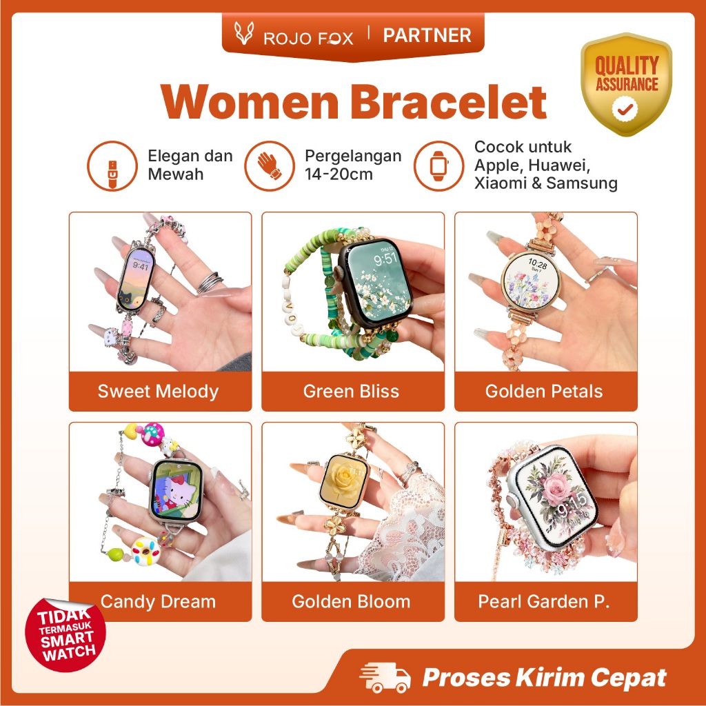 Tali Jam Tangan Wanita Lucu & Stylish Korea Style Strap untuk Smartwatch Apple, Huawei, Xiaomi, Sams