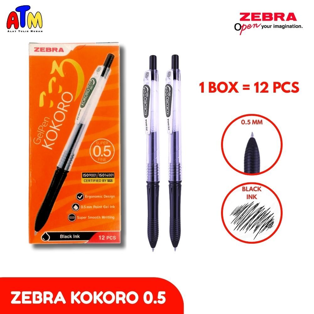 Alat Tulis Murah - Zebra Kokoro Gel Pen 0.5mm 1 Lusin (12 Pcs) / Pulpen Lucu / Pulpen Enak / Nyaman 