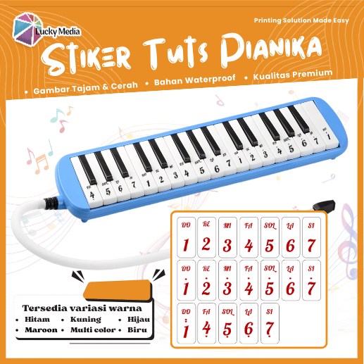 Stiker Not Pianika Tuts Pianica 2 Do Re Mi Lengkap Angka Huruf Simple Sticker Anak Sekolah TK SD SMP