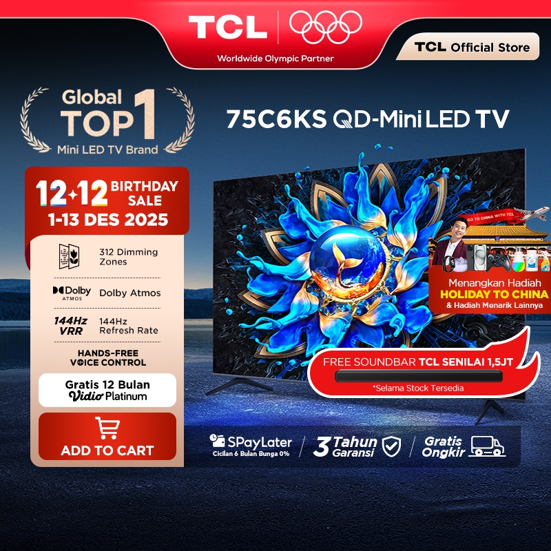 TCL 4K QD-Mini LED TV 75 Inch C6KS - High HDR Brightness - Dolby Vision & Atmos - IMAX Enhanced - Un