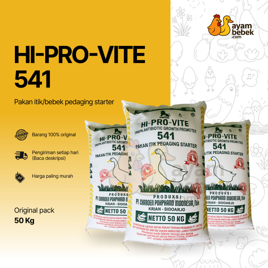 HI-PRO-VITE 541 - Pakan Bebek / Itik / Mentok Pedaging Starter | GROSIR 20KG - 50KG | CP Pokphand As