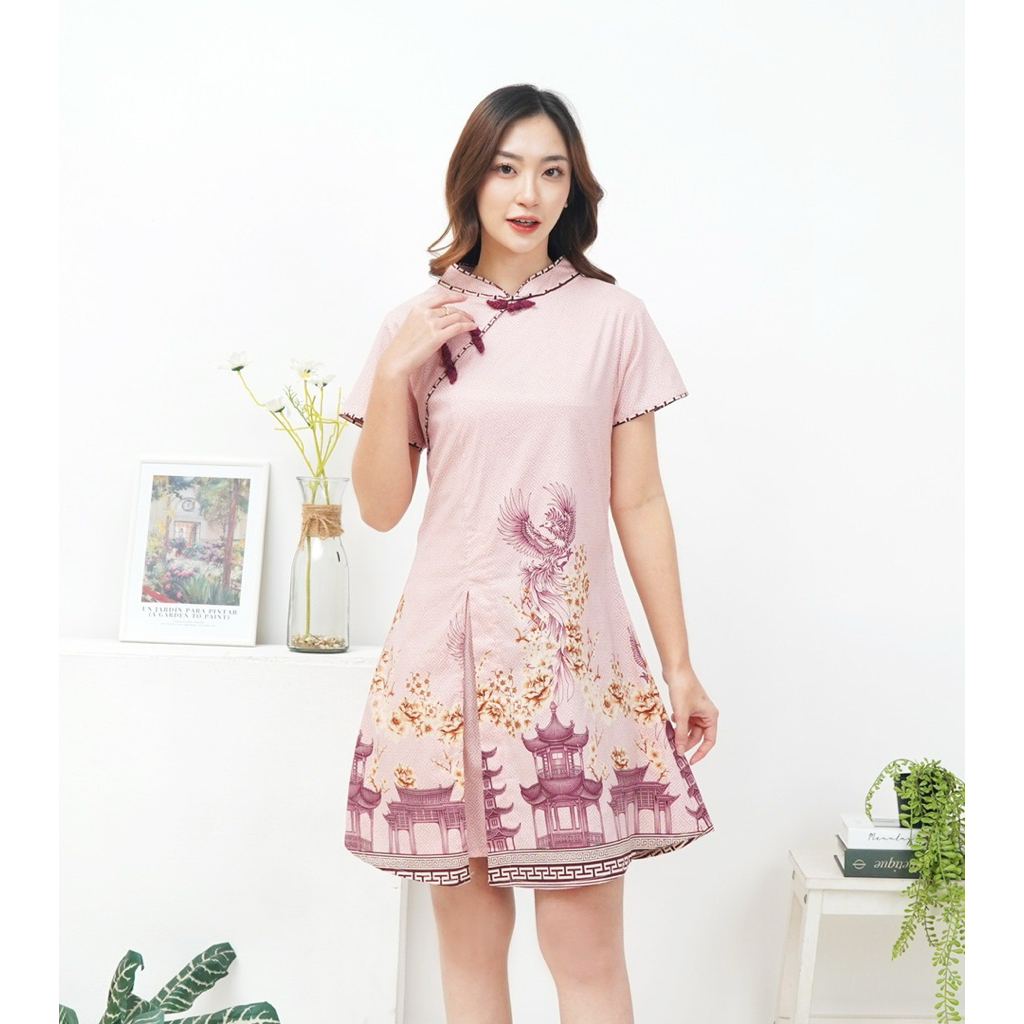 Dress cheongsam batik qc163 pink