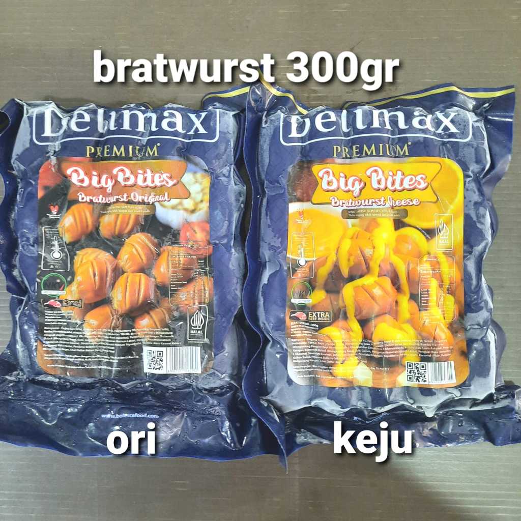 sosis sapi ayam big bites delimax 300 gr bratwurst cheese keju premium pendek mini