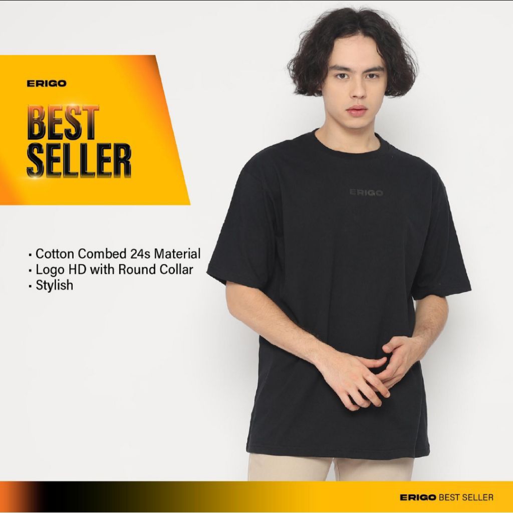 [ERIGO] New Tag - Kaos Black Antelope M Oversize T-shirt Basic Logo HD Unisex Pria Wanita Warna Hita