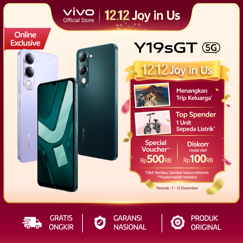 [Online Exclusive] vivo Y19s GT 5G - Dimensity 6300 5G, 5500mAh Tahan Lama, NFC Multifunctions, Taha