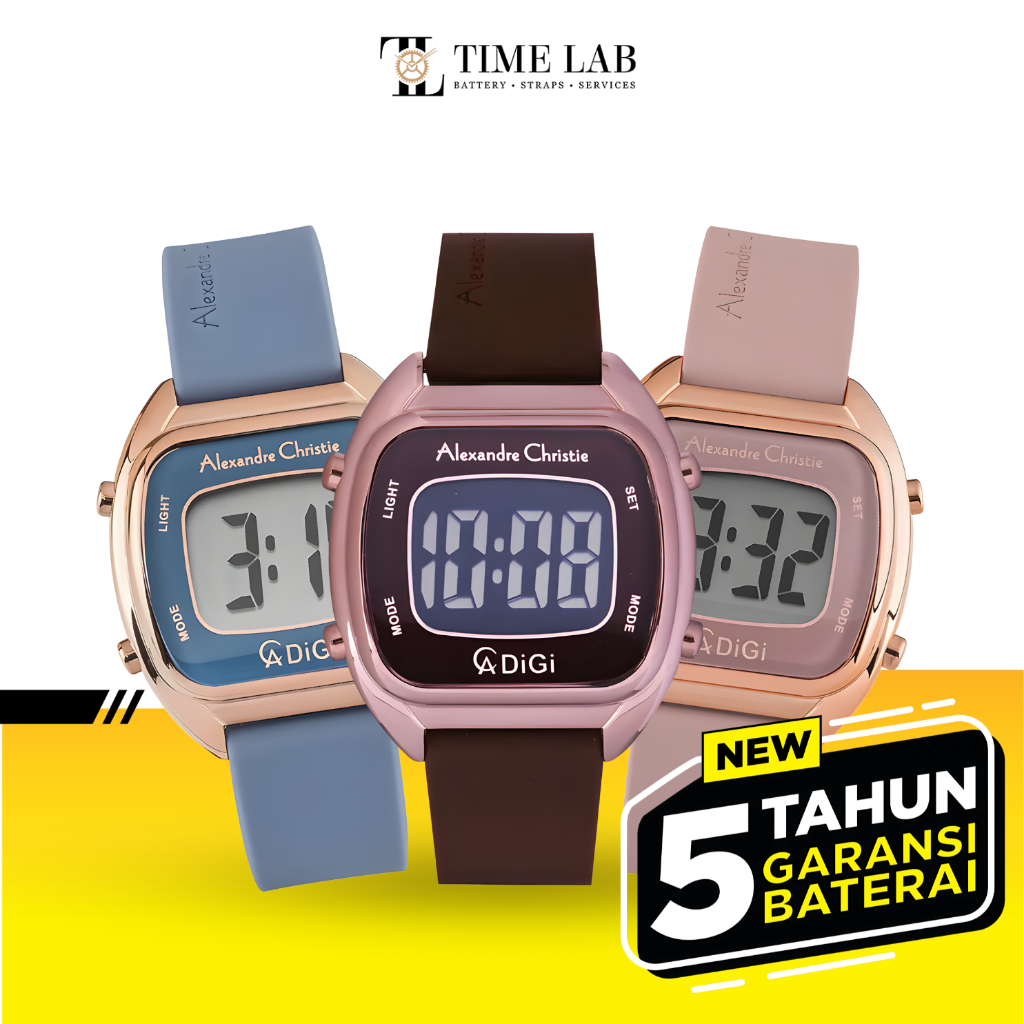 JAM TANGAN WANITA ALEXANDRE CHRISTIE AC9335 DIGITAL RUBBER ORIGINAL TIMELAB